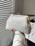 White Crossbody Bag Kiss Lock Chain Strap Polyester