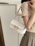 Metal Decor Baguette Bag Flap PU Beige