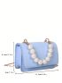 Mini Square Bag Faux Pearl Decor Flap PU