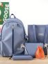 5pcs Bag Set Classic Backpack Shoulder Crossbody Clutch Bag Pencil Case Letter Patch Decor Nylon