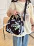 Letter Graphic Dome Bag Medium Double Handle