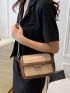 Colorblock Square Bag Flap Adjustable Strap With Coin Purse