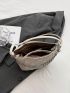 Quilted Detail Saddle Bag Moon & Chain Decor Zipper PU