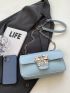 Flap Square Bag Rhinestone & Bow Decor Chain PU