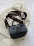 Mini Saddle Bag Crocodile Embossed Flap Adjustable-strap