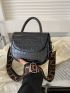 Mini Saddle Bag Crocodile Embossed Flap Adjustable-strap