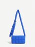 Nylon Square Bag Quilted Pattern Adjustable Strap Small Blue Fashion