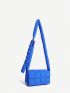 Nylon Square Bag Quilted Pattern Adjustable Strap Small Blue Fashion