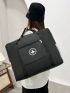 Letter Patch Fashion Travel Bag Black Portable For Short Distance Journey
