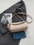Litchi Embossed Square Bag Beige Flap For Daily