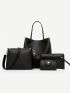 4pcs Bag Set Tote Bag Crossbody Bag Coin Purse Card Holder Litchi Embossed Minimalist