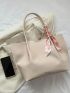 Large Capacity Tote Bag Double Handle Solid Color Twilly Scarf Decor