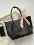 Large Capacity Tote Bag Double Handle Solid Color Twilly Scarf Decor