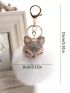 1pc Fox Head Faux Pearl & Rhinestone Decor Pom Pom Keychain Cute Cartoon Bag Charm, Mothers Day Gift For Mom