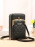 Quilted Phone Wallet Black With Zipper For Daily