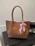 Minimalist Style Shoulder Tote Bag Double Handle Twilly Scarf Decor