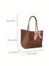 Minimalist Style Shoulder Tote Bag Double Handle Twilly Scarf Decor