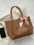 Minimalist Style Shoulder Tote Bag Double Handle Twilly Scarf Decor