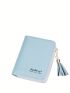 Letter Graphic Small Wallet Zipper Tassel Decor Blue