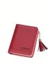 Letter Graphic Small Wallet Zipper Tassel Decor Black
