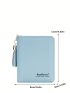 Letter Graphic Small Wallet Zipper Tassel Decor Blue