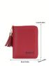 Letter Graphic Small Wallet Zipper Tassel Decor Black