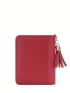 Letter Graphic Small Wallet Zipper Tassel Decor Black