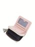 Letter Graphic Small Wallet Zipper Tassel Decor Black