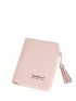 Letter Graphic Small Wallet Zipper Tassel Decor Black