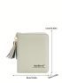 Letter Graphic Small Wallet Zipper Tassel Decor Black