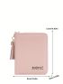 Letter Graphic Small Wallet Zipper Tassel Decor Black