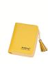 Letter Graphic Small Wallet Zipper Tassel Decor Black