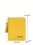 Letter Graphic Small Wallet Zipper Tassel Decor Black