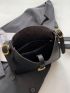 Solid Black Crossbody Bag Metal Decor With Inner Pouch