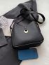 Solid Black Crossbody Bag Metal Decor With Inner Pouch
