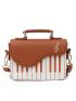 Mini Piano Keyboard Square Bag Top Handle Brown