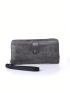 Gray Long Wallet Button Decor With Zipper For Daily