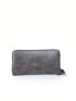 Gray Long Wallet Button Decor With Zipper For Daily