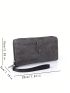 Gray Long Wallet Button Decor With Zipper For Daily