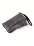 Gray Long Wallet Button Decor With Zipper For Daily