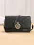 Quilted Square Bag Metal Decor Flap Phone Wallet For Daily