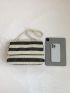 Stripe Pattern Square Bag Braided Double Handle