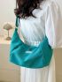 Oversized Hobo Bag Letter Patch Decor Zipper Polyester