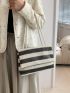 Stripe Pattern Square Bag Braided Double Handle
