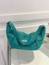 Oversized Hobo Bag Letter Patch Decor Zipper Polyester