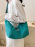 Oversized Hobo Bag Letter Patch Decor Zipper Polyester