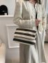 Stripe Pattern Square Bag Braided Double Handle