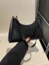Houndstooth Embossed Baguette Bag PU Black Zipper