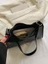 Houndstooth Embossed Baguette Bag PU Black Zipper