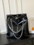 PU Shoulder Tote Bag Drawstring Design Chain Silver
